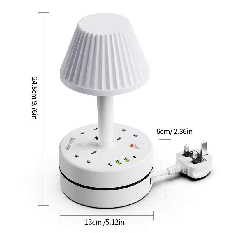 Smart LED Desk Lamp with USB & AC Power Strip Color Dimmable Eye-Care Light | Multiple Outlets, Safety Socket | Bedside Reading for Home, Office