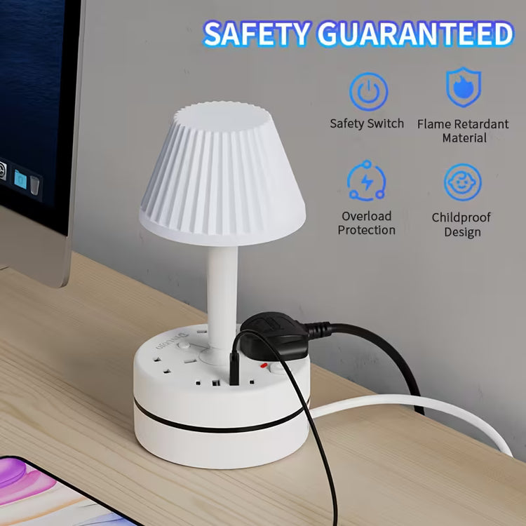 Smart LED Desk Lamp with USB & AC Power Strip Color Dimmable Eye-Care Light | Multiple Outlets, Safety Socket | Bedside Reading for Home, Office