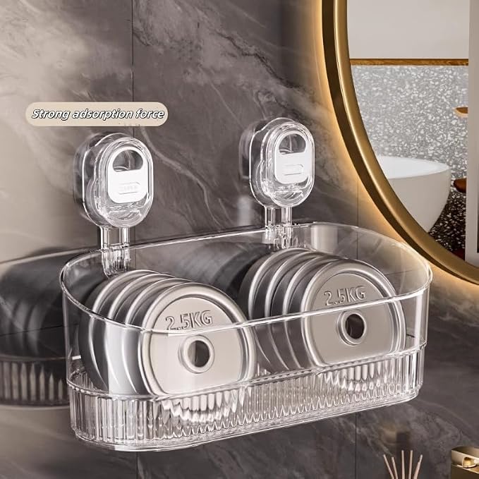 No-Drill Bathroom Suction Storage Box,Large Capacity & Strong Load-Bearing,Removable Shower Basket,Glacier Pattern Suction Cup Shower Caddy Hanging Shower Shelf Organizer