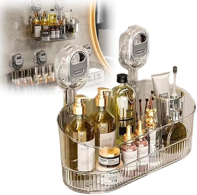 No-Drill Bathroom Suction Storage Box,Large Capacity & Strong Load-Bearing,Removable Shower Basket,Glacier Pattern Suction Cup Shower Caddy Hanging Shower Shelf Organizer