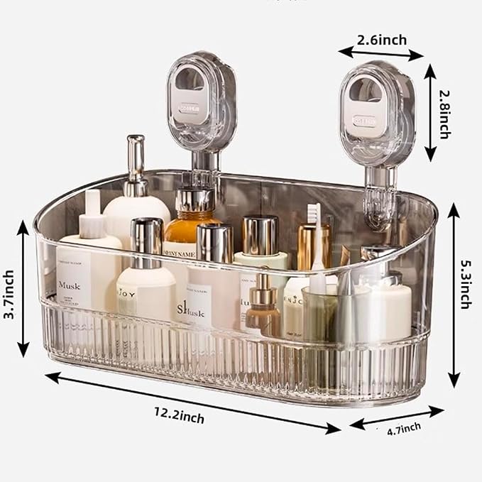 No-Drill Bathroom Suction Storage Box,Large Capacity & Strong Load-Bearing,Removable Shower Basket,Glacier Pattern Suction Cup Shower Caddy Hanging Shower Shelf Organizer
