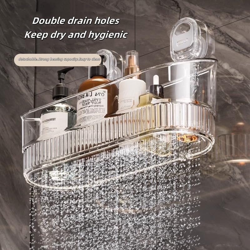 No-Drill Bathroom Suction Storage Box,Large Capacity & Strong Load-Bearing,Removable Shower Basket,Glacier Pattern Suction Cup Shower Caddy Hanging Shower Shelf Organizer