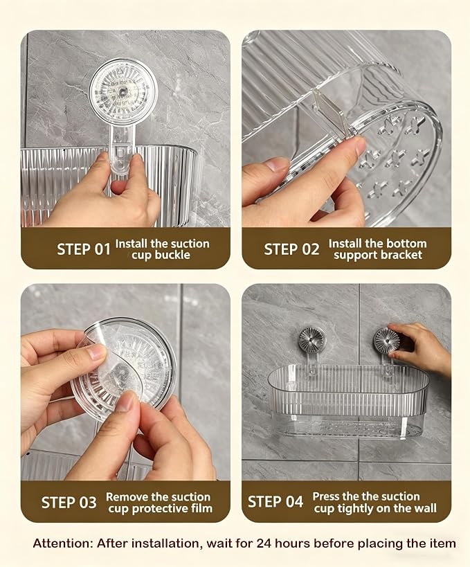 No-Drill Bathroom Suction Storage Box,Large Capacity & Strong Load-Bearing,Removable Shower Basket,Glacier Pattern Suction Cup Shower Caddy Hanging Shower Shelf Organizer
