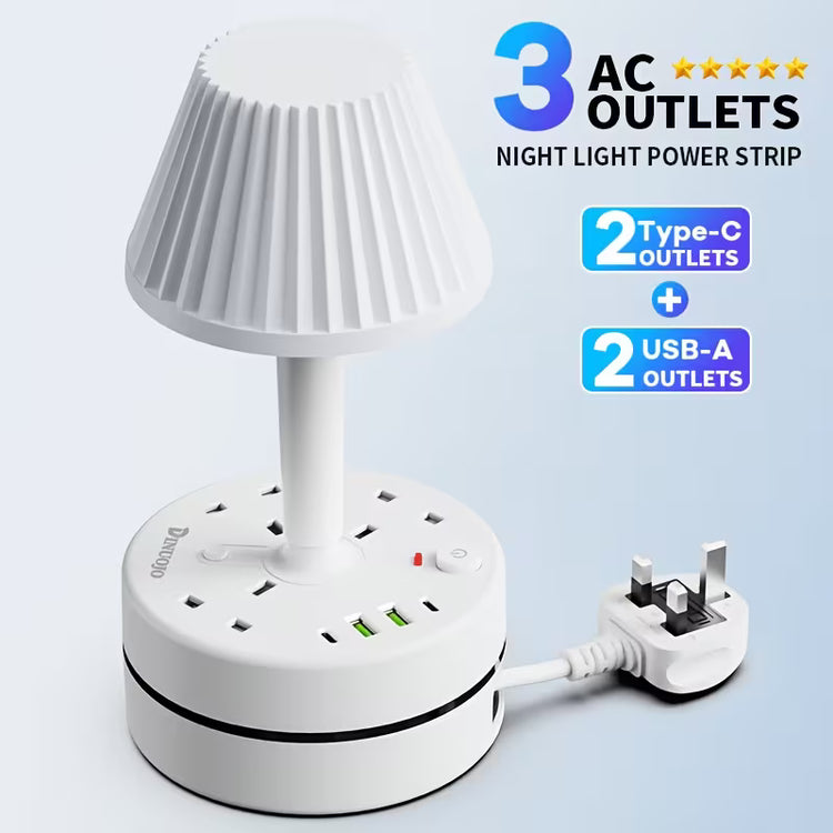 Smart LED Desk Lamp with USB & AC Power Strip Color Dimmable Eye-Care Light | Multiple Outlets, Safety Socket | Bedside Reading for Home, Office