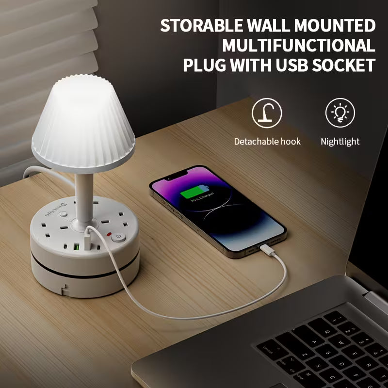 Smart LED Desk Lamp with USB & AC Power Strip Color Dimmable Eye-Care Light | Multiple Outlets, Safety Socket | Bedside Reading for Home, Office